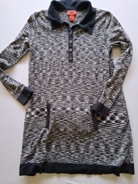 Missoni Knit Polo Tunic Dress in Black & Gray